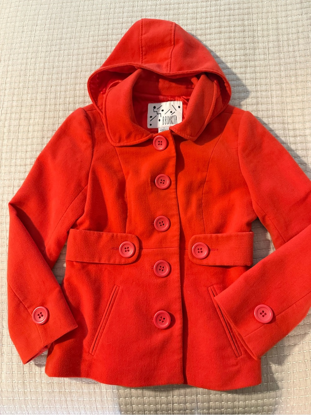 BB Dakota Red Hooded Pea Coat